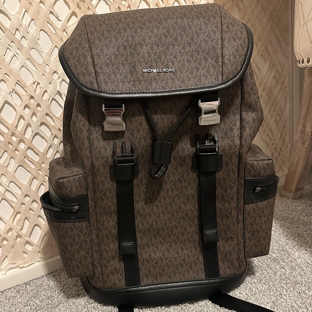 Michael Kors Dark Brown Backpack with Black Accents